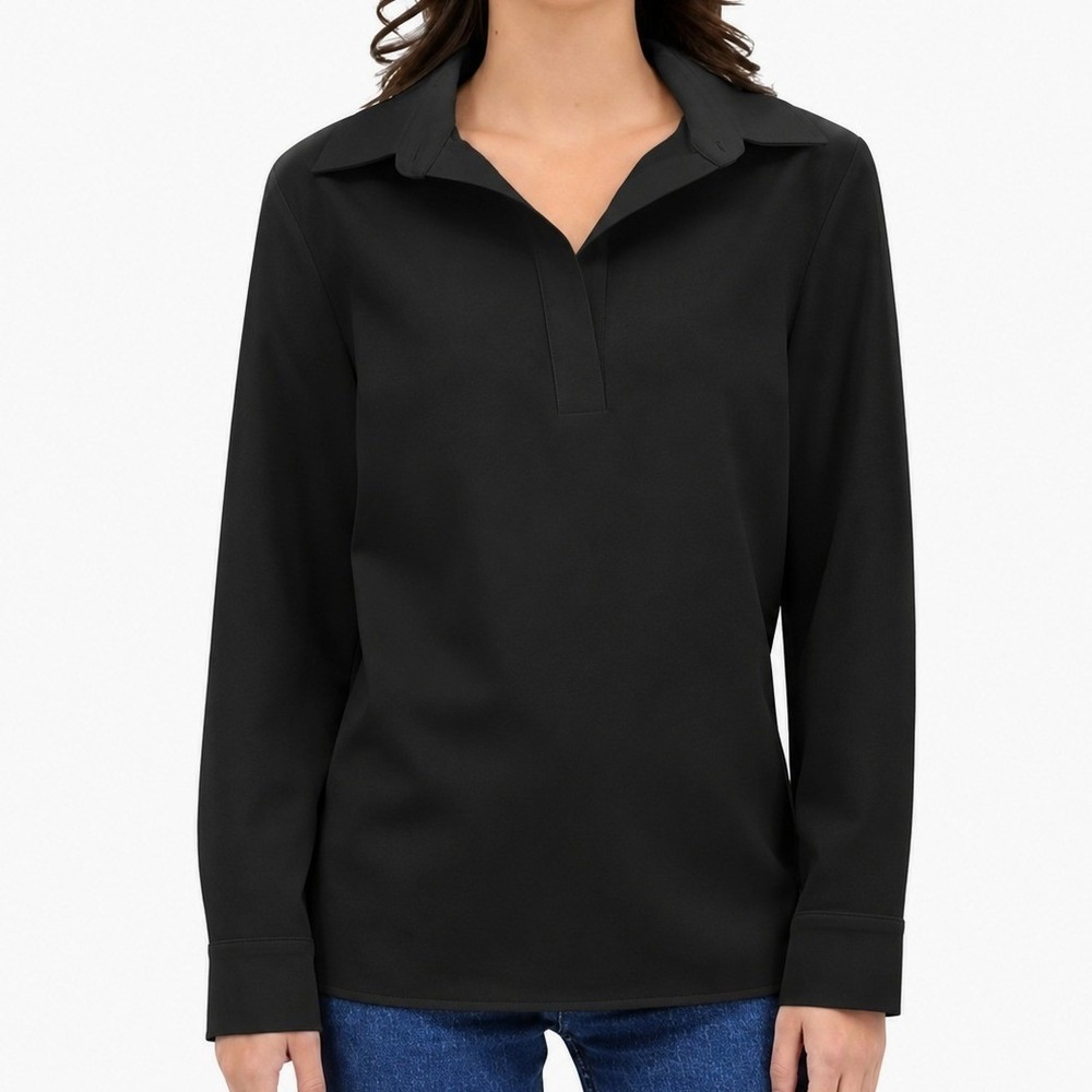 Estelle and Finn 3/4 Sleeve Collared Blouse Small Black Career Minimalist Office